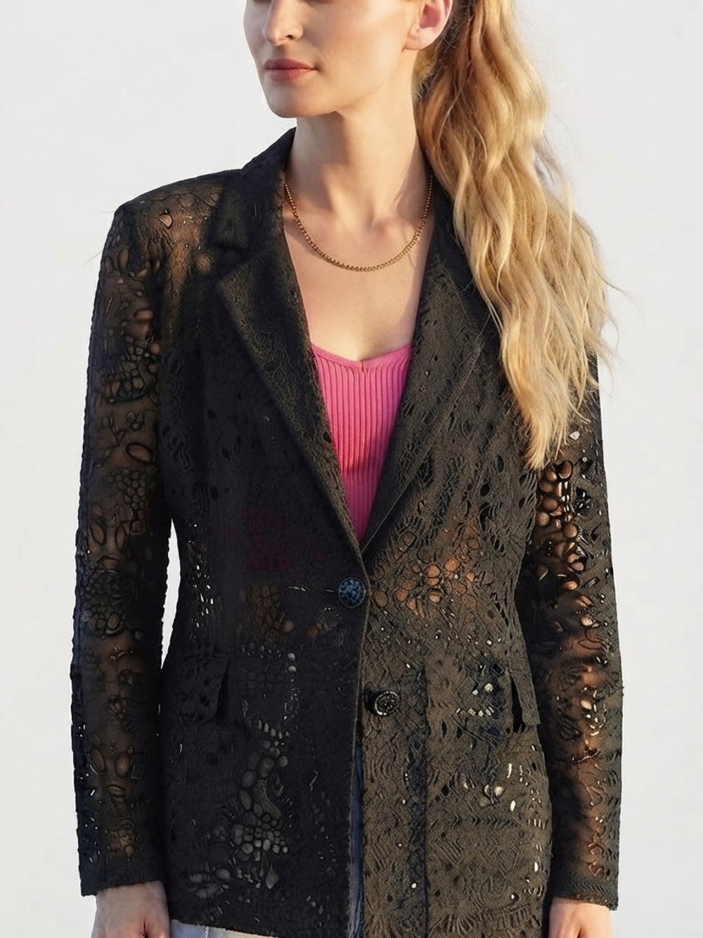 Nicole Miller Black Eyelet Lace Blazer